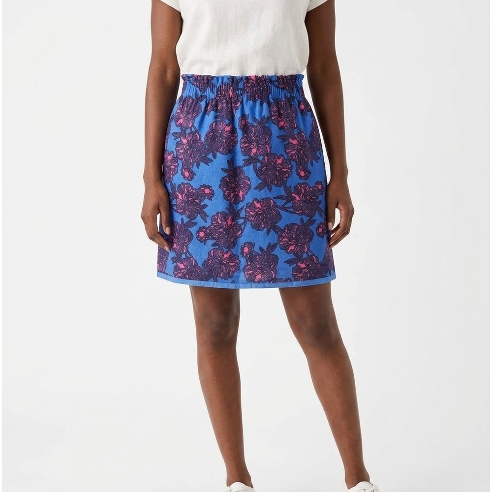 J.Crew Women Blue Pink Floral Linen Cotton Elastic Waist Mini Skirt 42251 Size 4